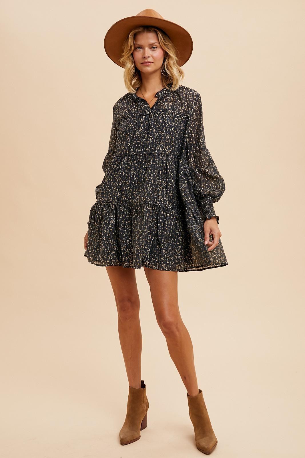 Ruffled Mock-Neck Dress Product Image