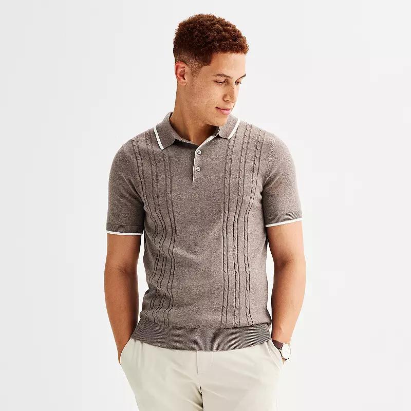 Men's Apt. 9® Short Sleeve Cable Knit Sweater Polo Shirt, Size: Large, Mineral Black Product Image