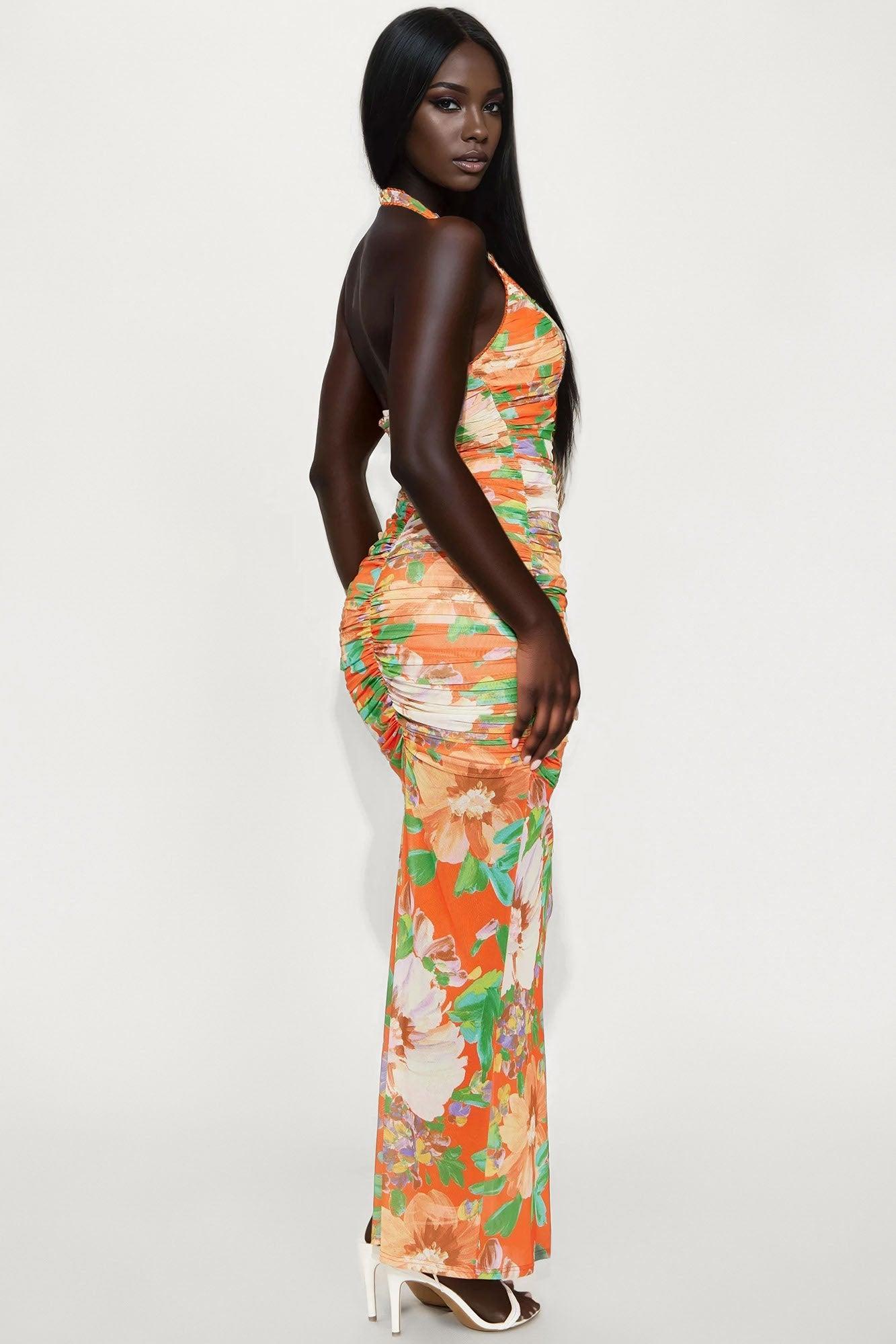 Gloria Mesh Floral Maxi Dress - Orange/combo Product Image