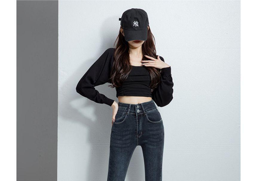 High Waist Washed Skinny Jeans Product Image