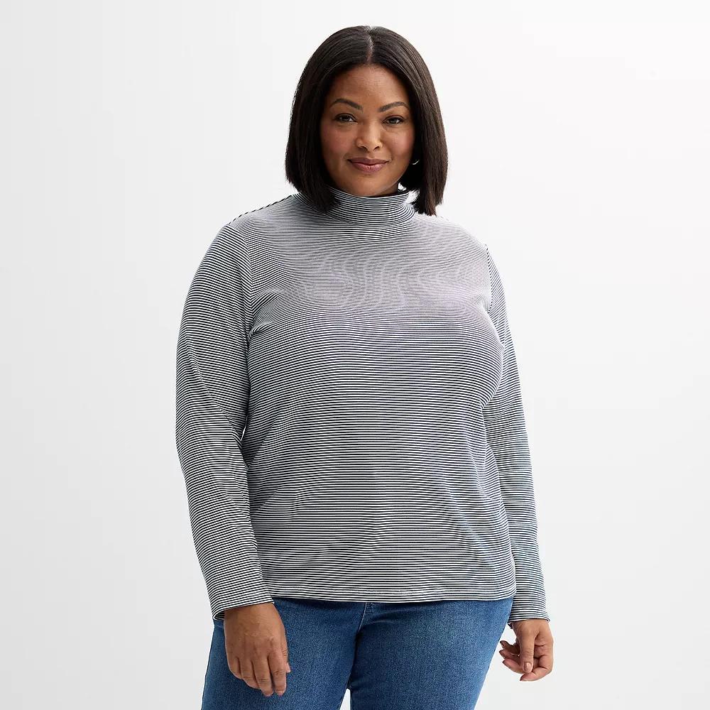 Plus Size Croft & Barrow® Essential Long-Sleeve Mockneck Top, Women's, Size: 4XL, Black Bloom Tile Product Image