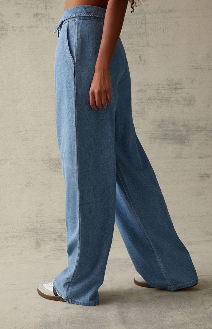 Women's Light Blue Fold-Over Trousers Product Image