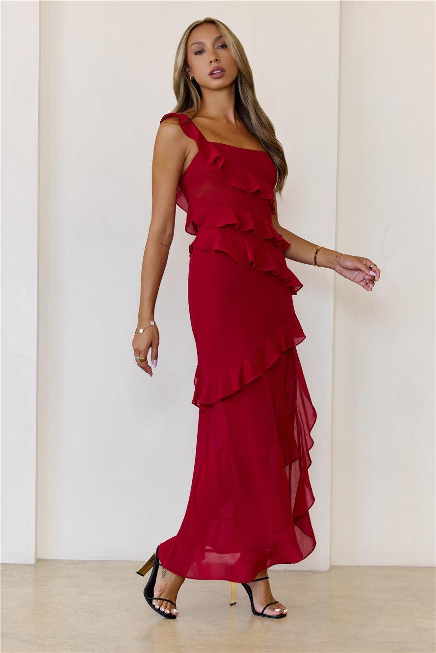 Out Late Look Great One Shoulder Maxi Dress Red Product Image