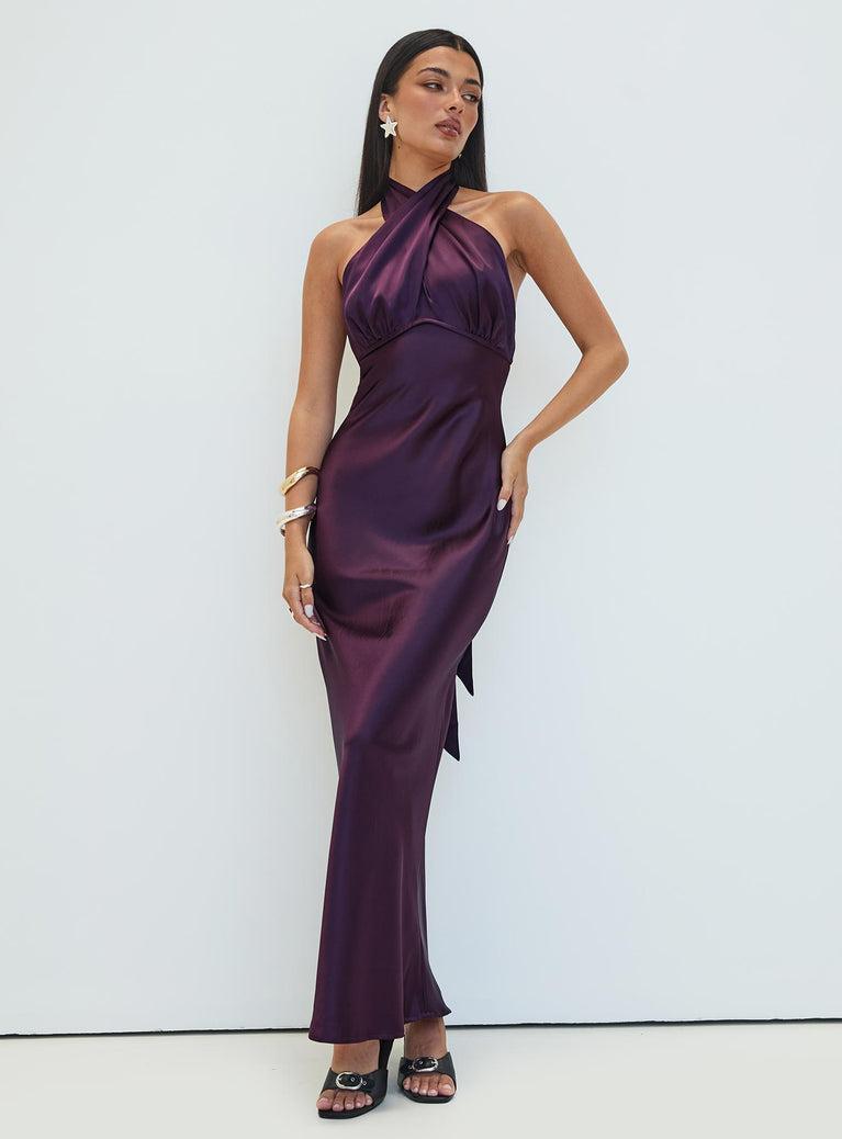 Rosaminta Halter Maxi Dress Plum Petite Product Image