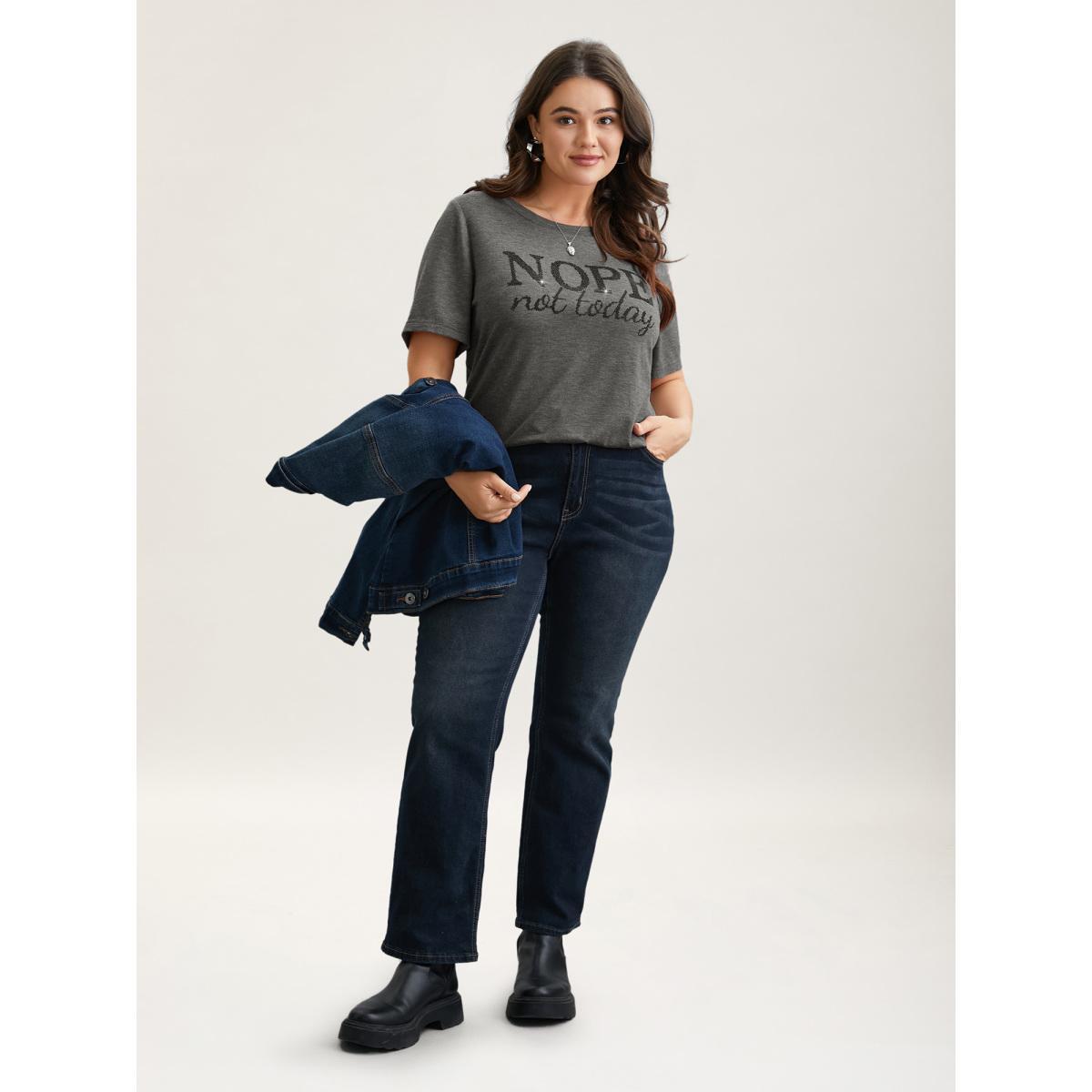 Plus Size Nope Not Today Print Rhinestone Round Neck T-Shirt Deepred Women Casual Rhinestone detailing Round Neck Everyday T-shirts BloomChic 26/4X Product Image