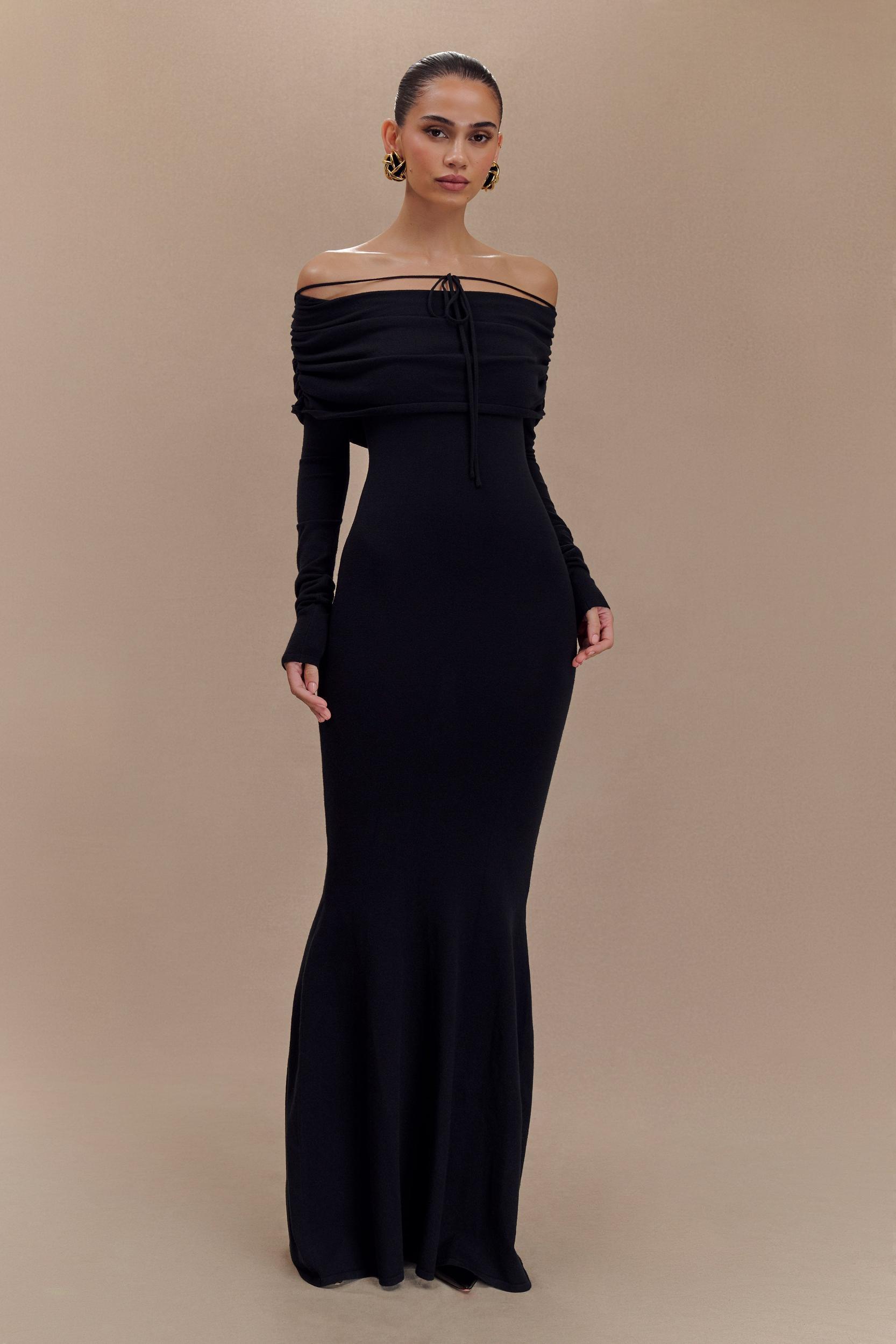 Georgiana Off Shoulder Knit Midi Dress - Black Product Image