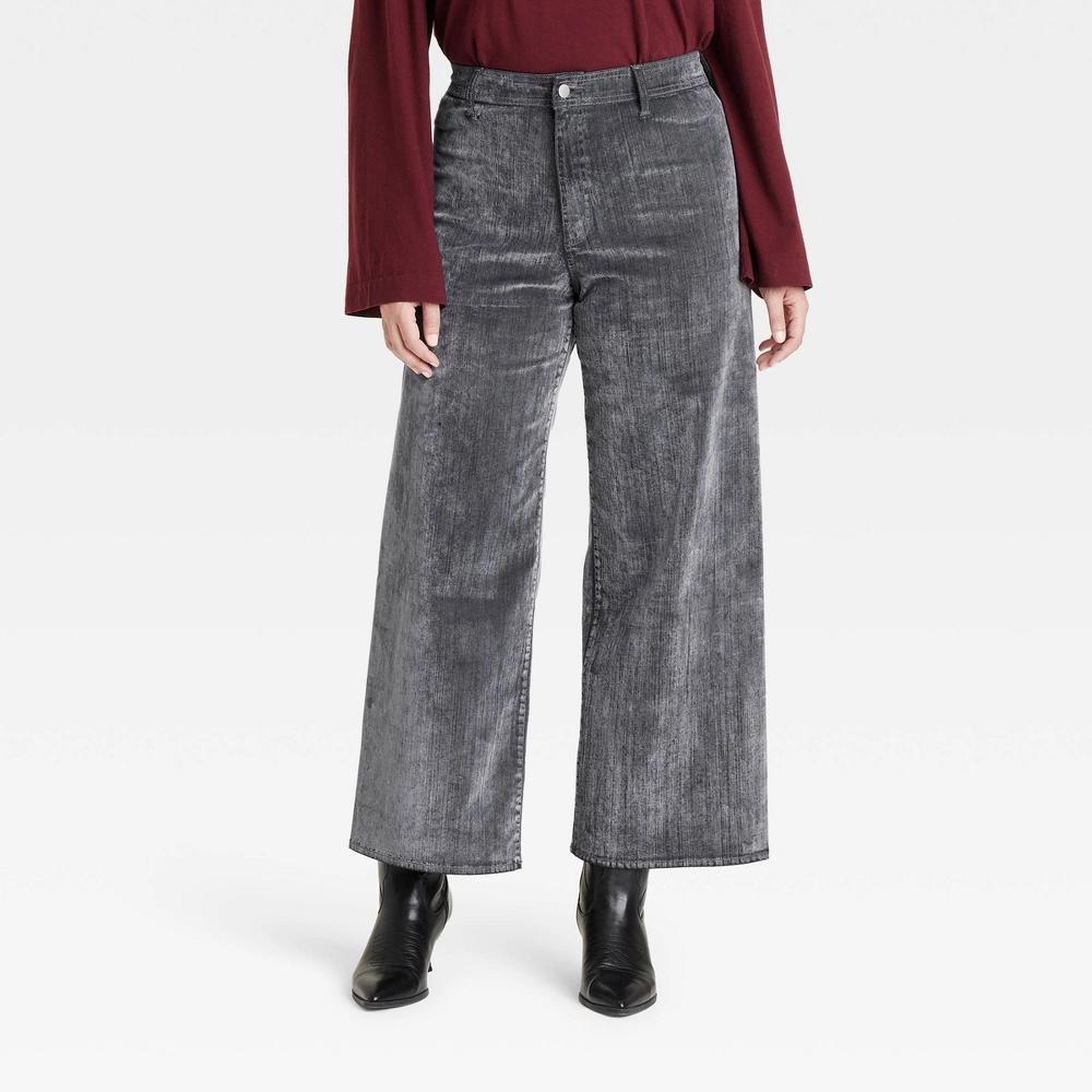 Women's High-Rise Holiday Flocked Sailor Wide Leg Ankle Jeans - Universal Thread™ Gray 6 Product Image