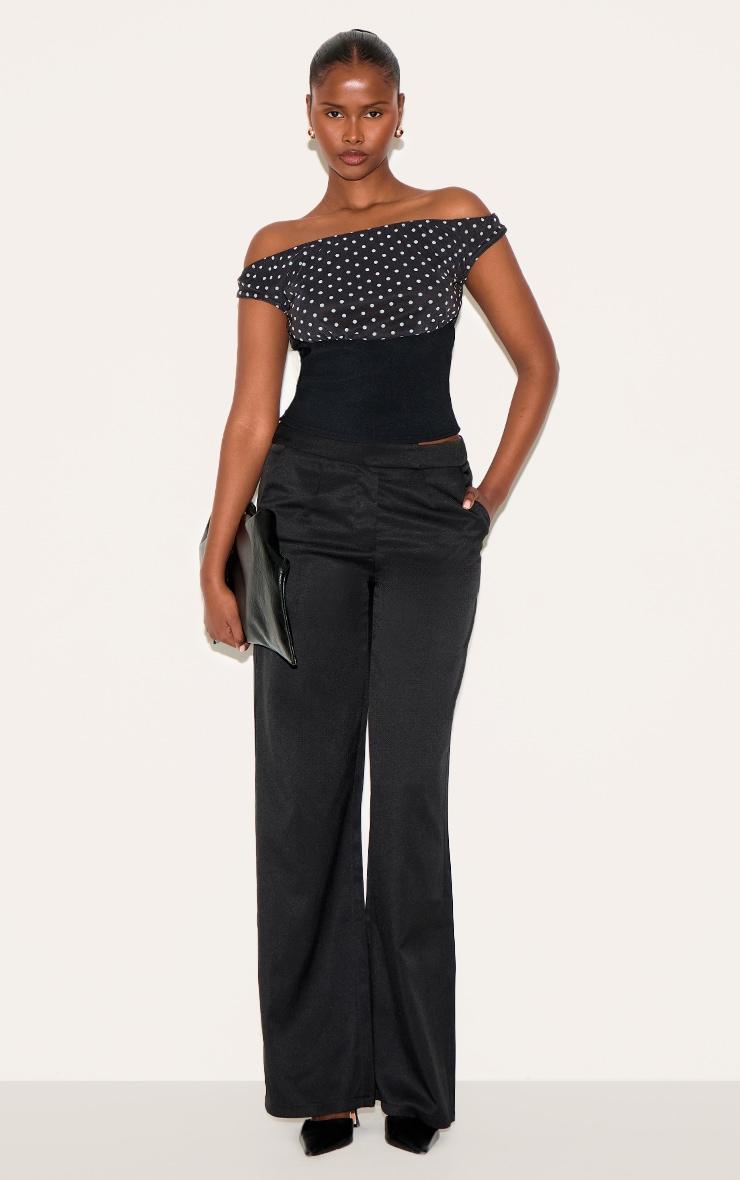 Monochrome Polka Dot Detail Mesh Bardot Top Product Image