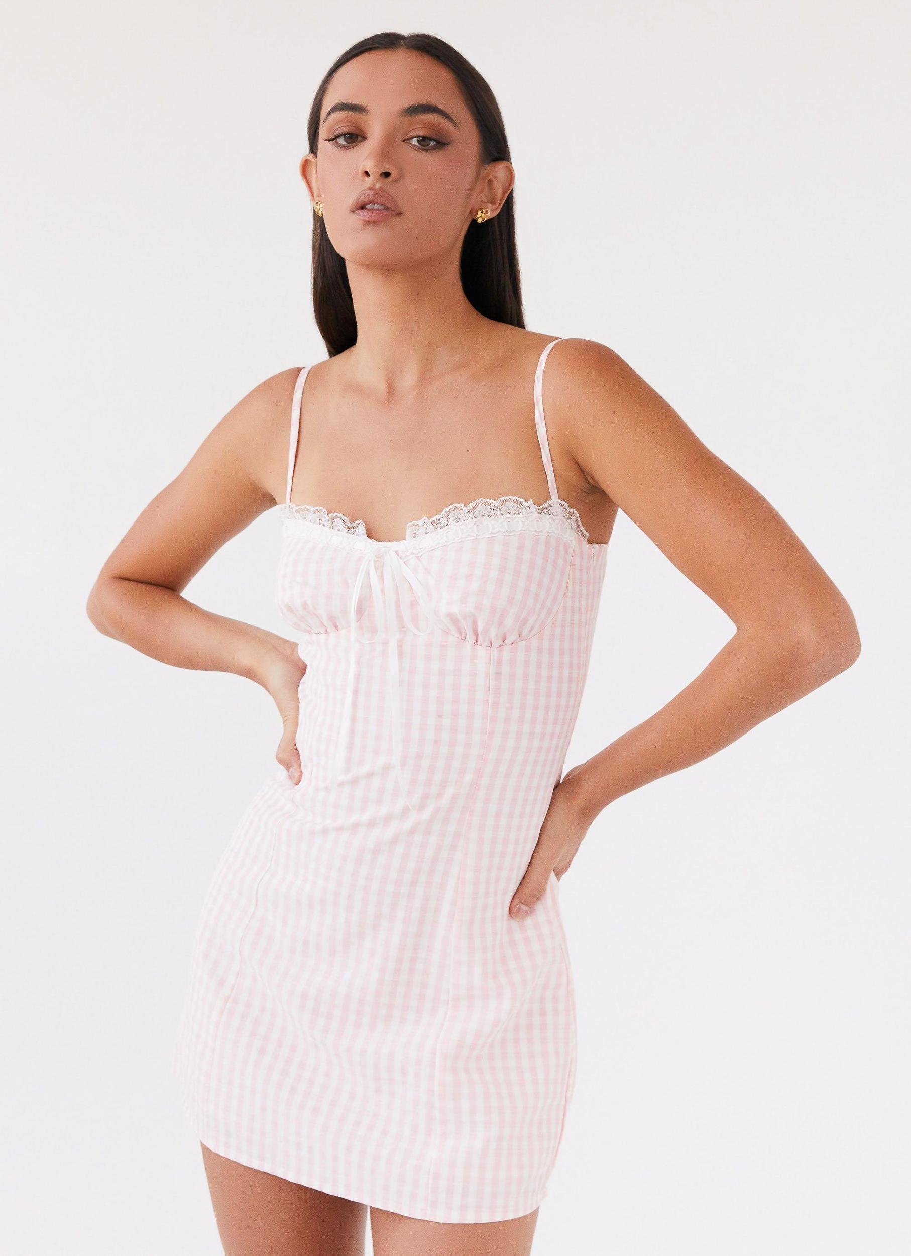 Bellissima Bustier Mini Dress - Pink Gingham Product Image