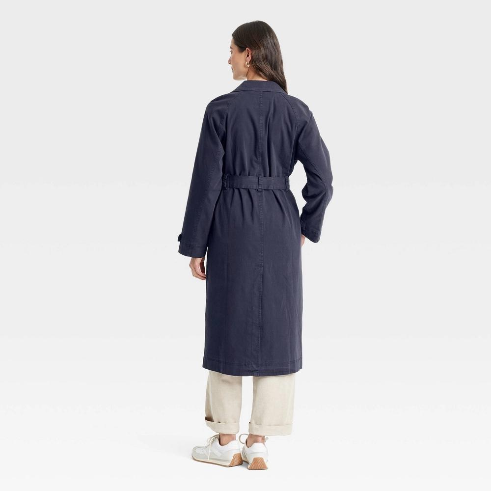 Womens Long Sleeve Trench Coat - Universal Thread Navy Blue M: Waist Tie, Below Knee Length Product Image