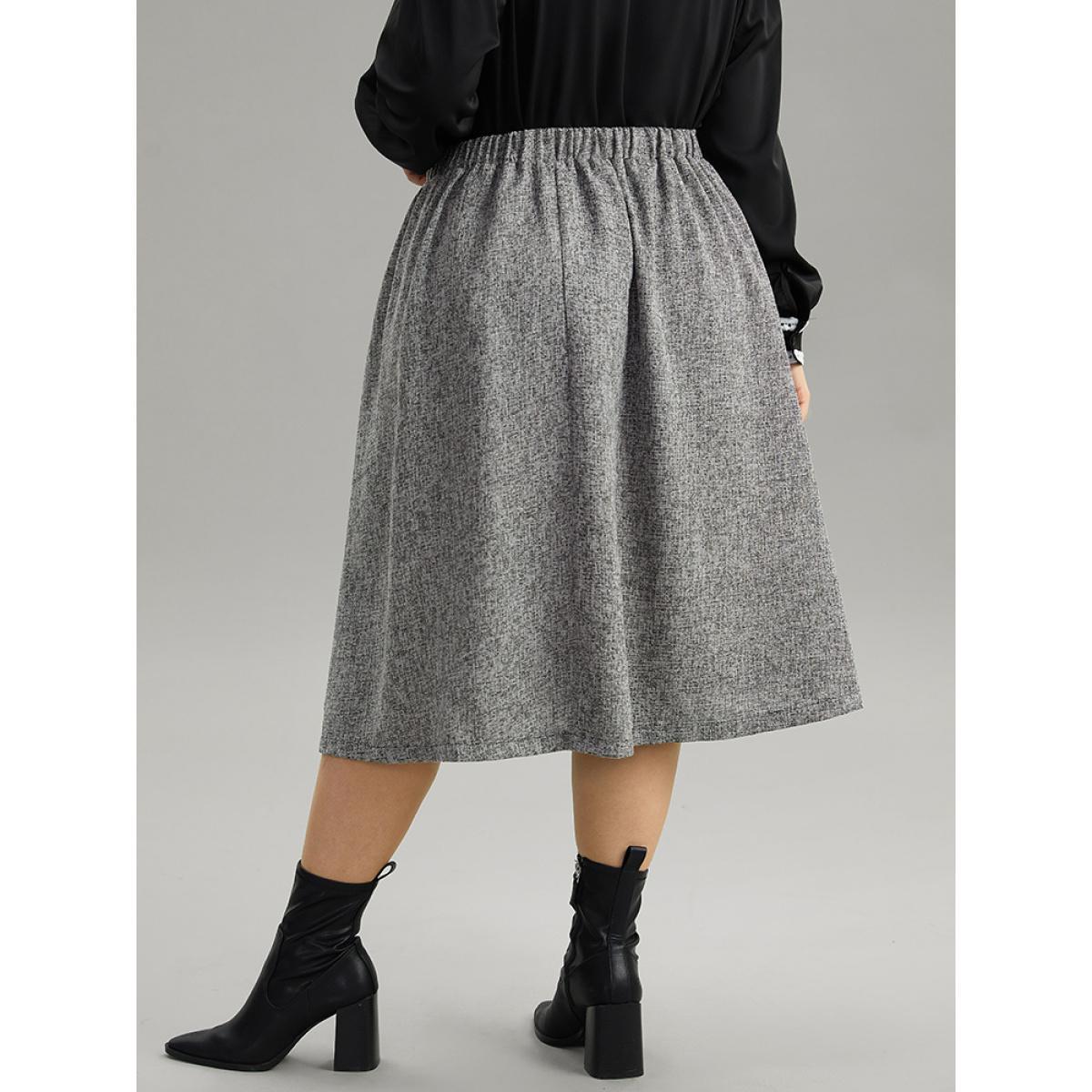 Plus Size Plain Texture Pleated Pocket Cropped Skirt Women DimGray Office Texture No stretch Pocket Work Skirts BloomChic 12/L Product Image