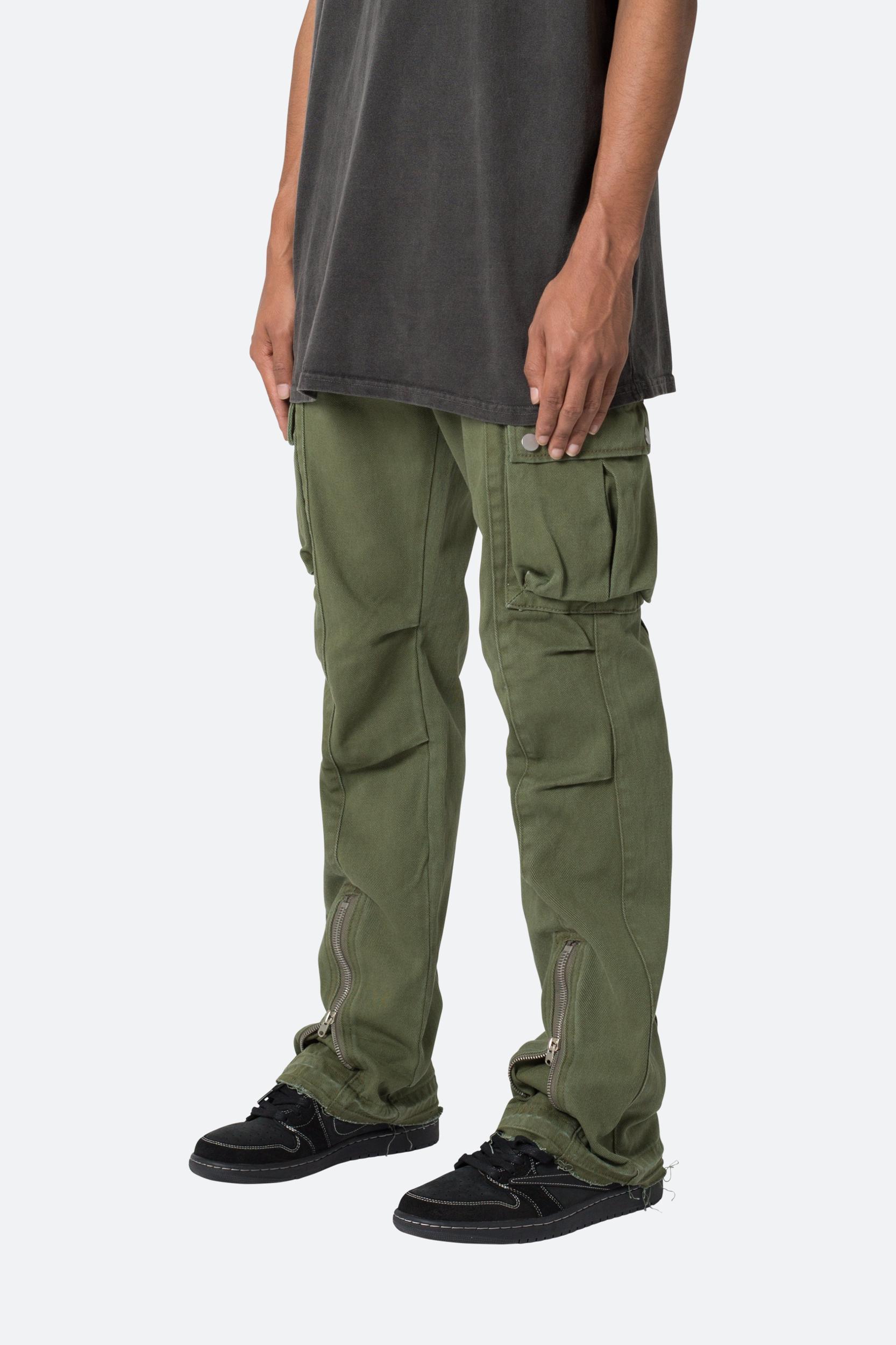 Front Zip Flare Cargo Pants - Olive Product Image