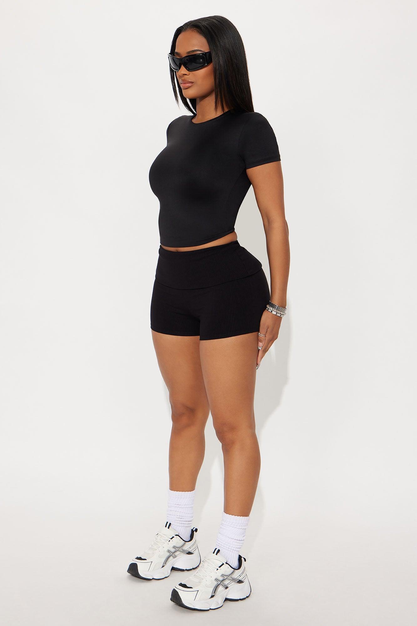 Ribbed Foldover Shorts - Black Female Product Image