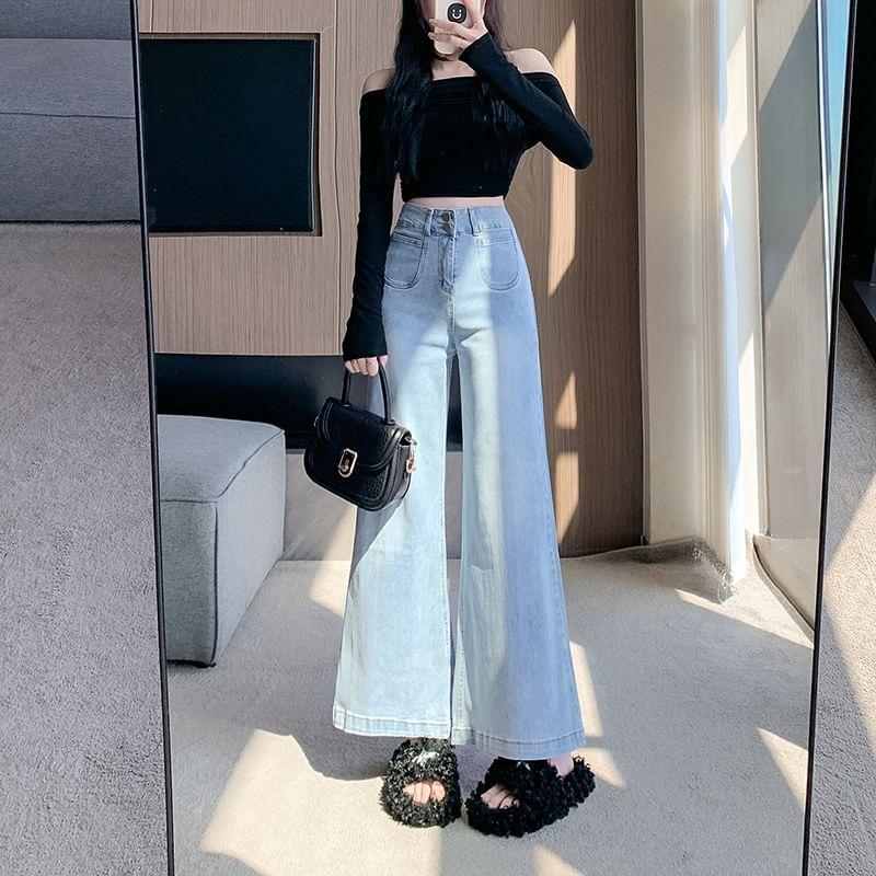 High Rise Washed Crop Wide Leg Jeans Product Image
