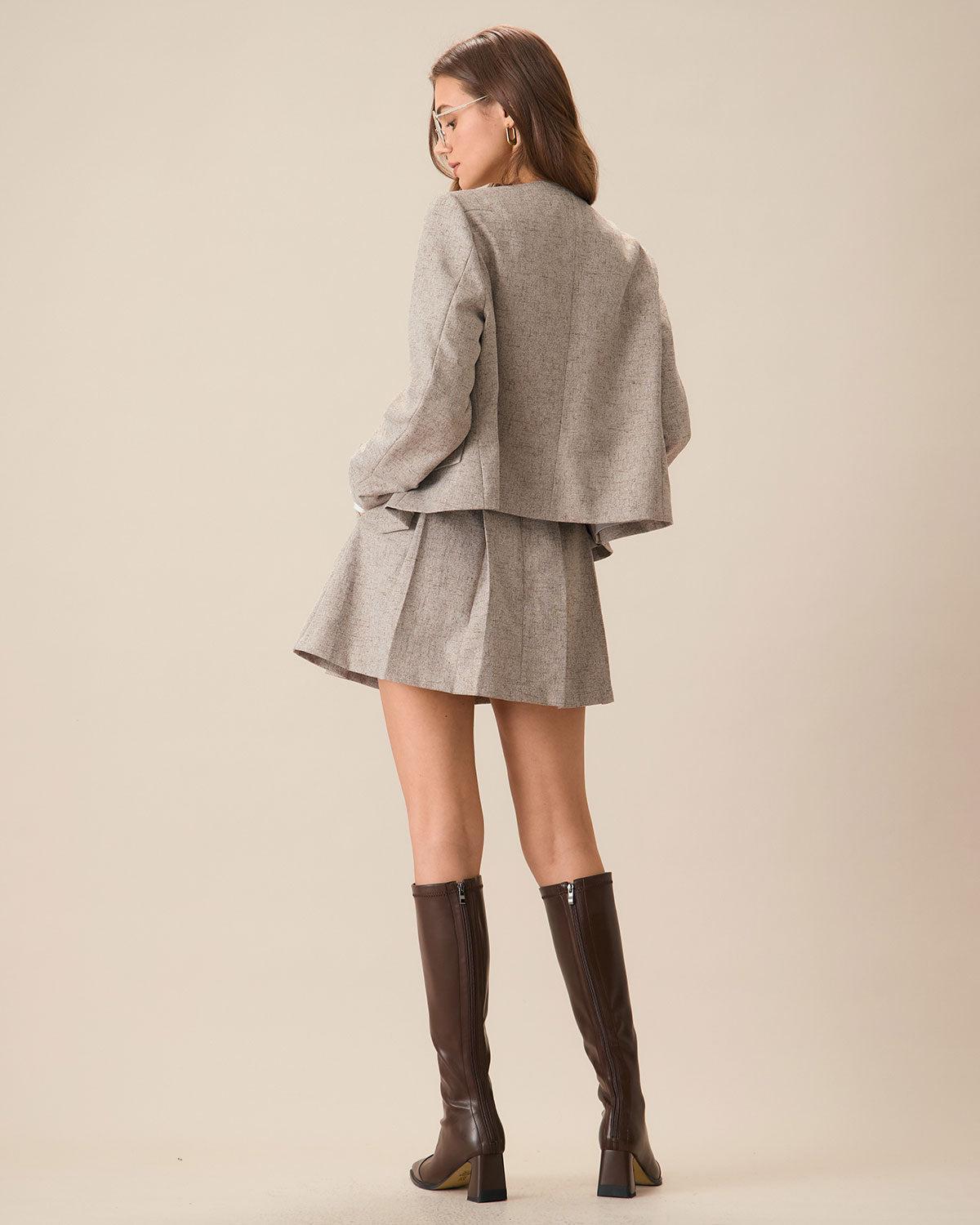 Round Neck Khaki Single-Breasted Jacket Product Image