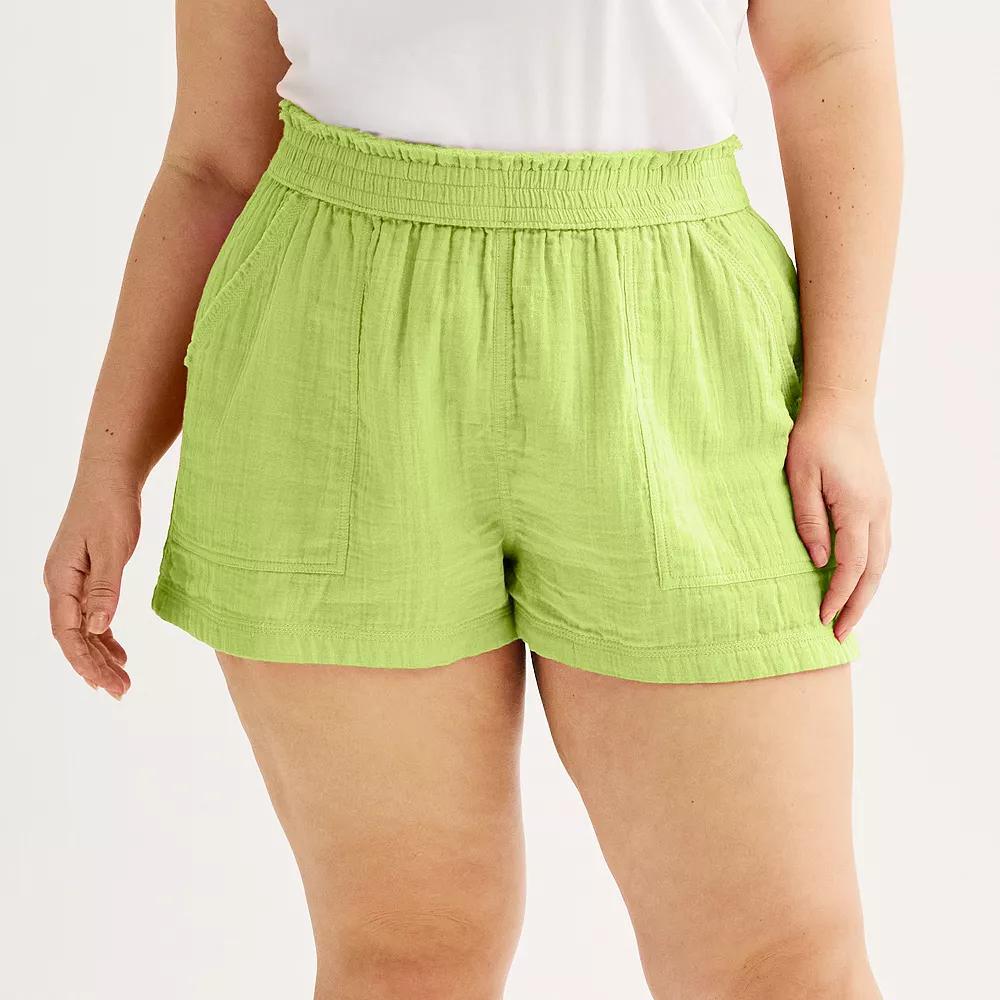 Juniors' Plus SO® High Rise Double Gauze Shorts, Women's, Size: 3XL, Green Tint Product Image