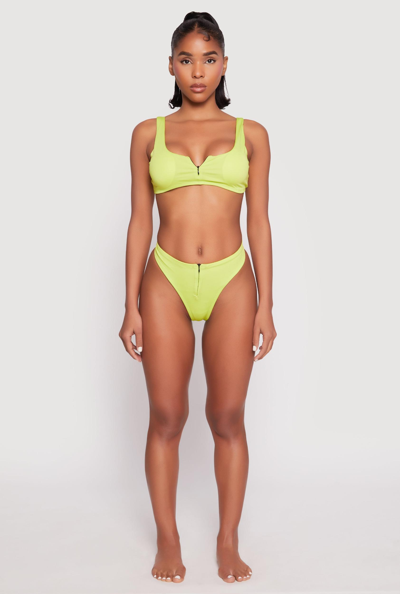 Womens Zip Front Bikini Top and High Cut Bikini Bottoms Product Image