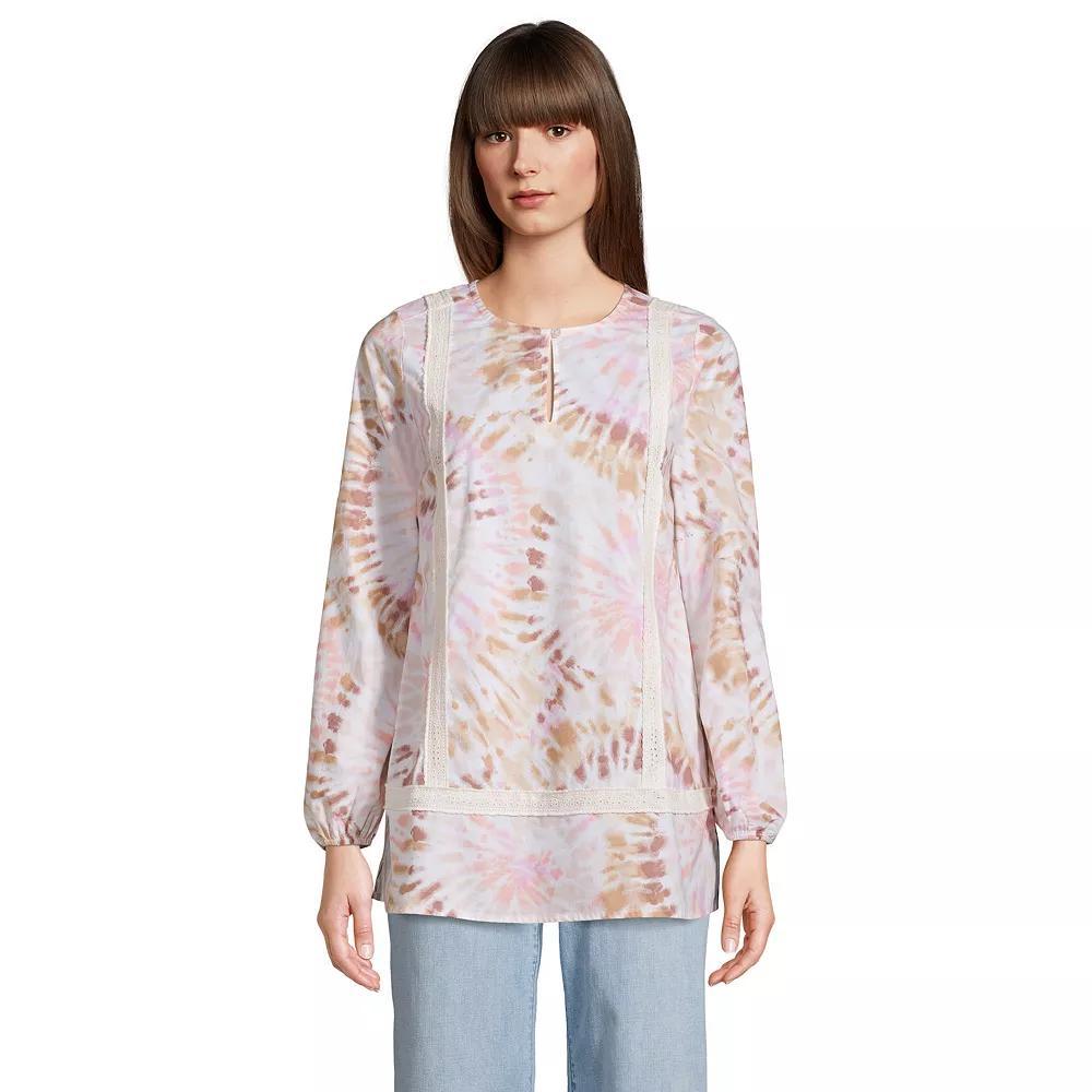 Petite Lands' End Split Neck Tunic Top, Women's, Size: Medium Petite, White Burst Tie Dye Product Image
