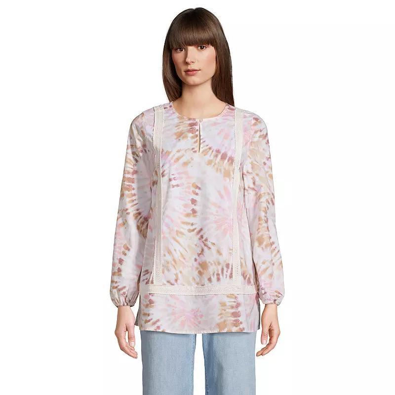 Petite Lands' End Split Neck Tunic Top, Women's, Size: Medium Petite, White Burst Tie Dye Product Image