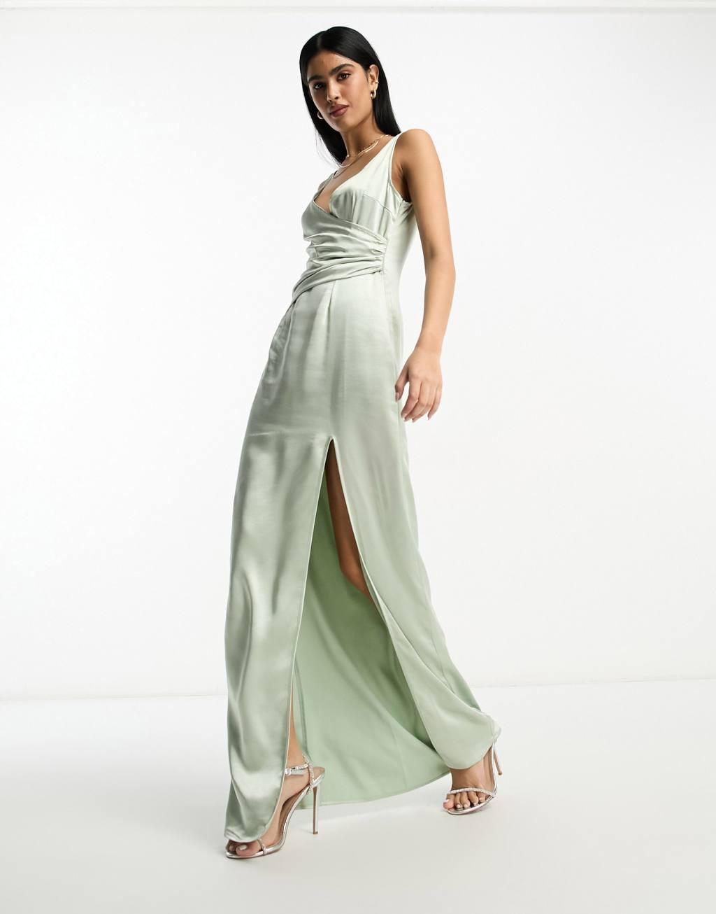 Pretty Lavish Bridesmaid Esmee wrap satin maxi dress Product Image