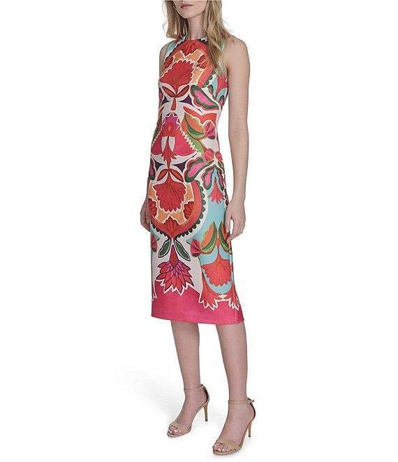 Vince Camuto Geo Print Boat Neck Sleeveless Midi Bodycon Midi Dress Product Image