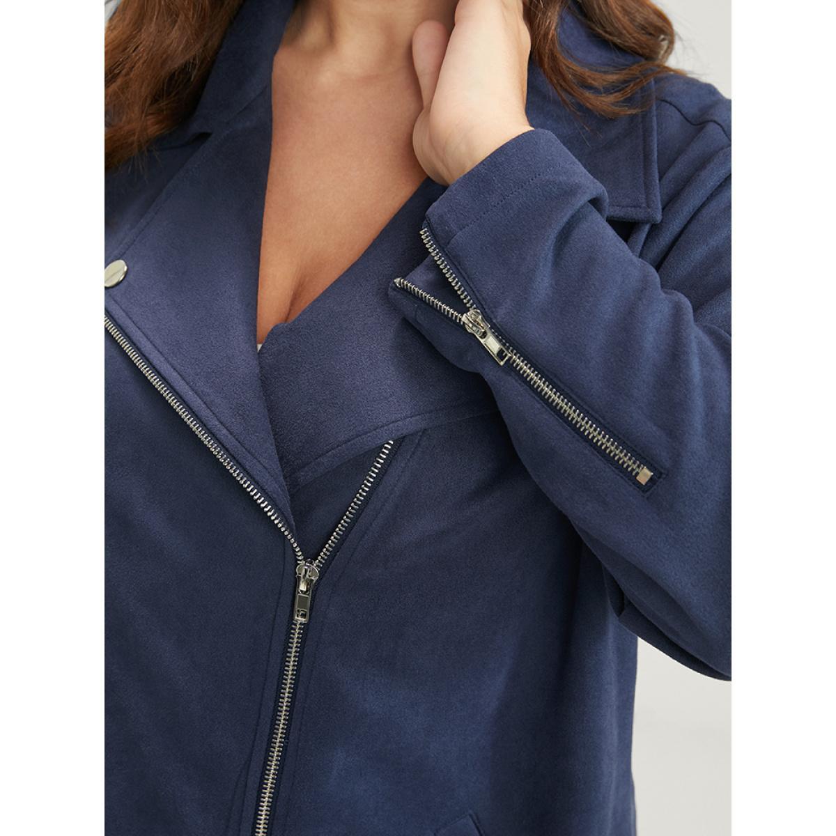 Plus Size Solid Lapel Collar Pocket Zip Up Coat Women Indigo Casual Zipper Ladies Dailywear Winter Coats BloomChic 22-24/3X Product Image