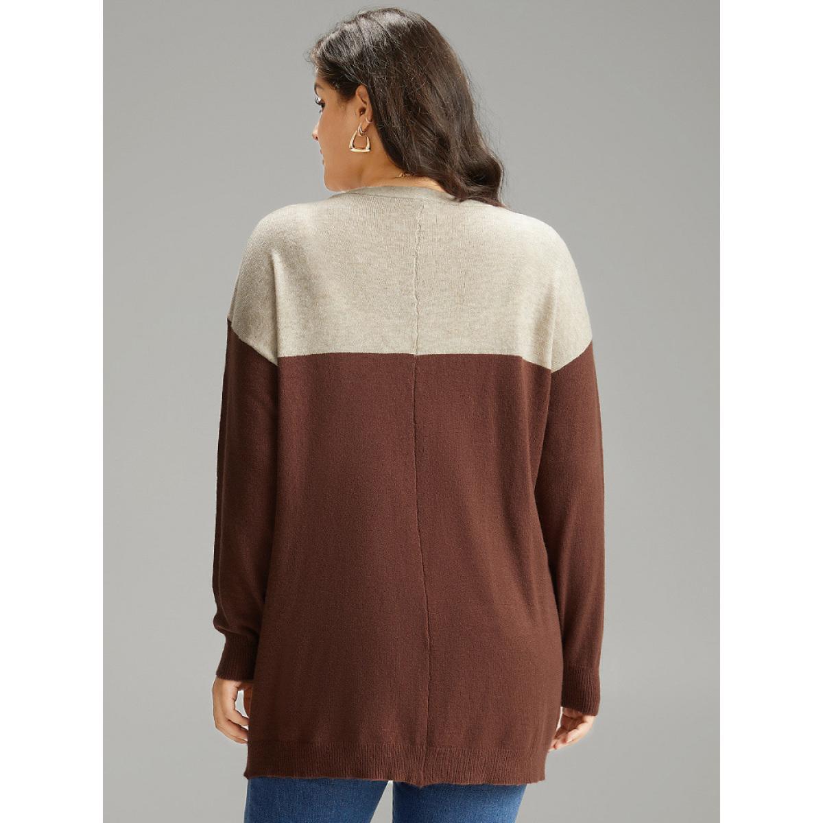 Plus Size Supersoft Essentials Anti-Pilling Contrast Button Up Pullover Brown Women Casual Loose Long Sleeve Dailywear Cardigans BloomChic 12/L Product Image