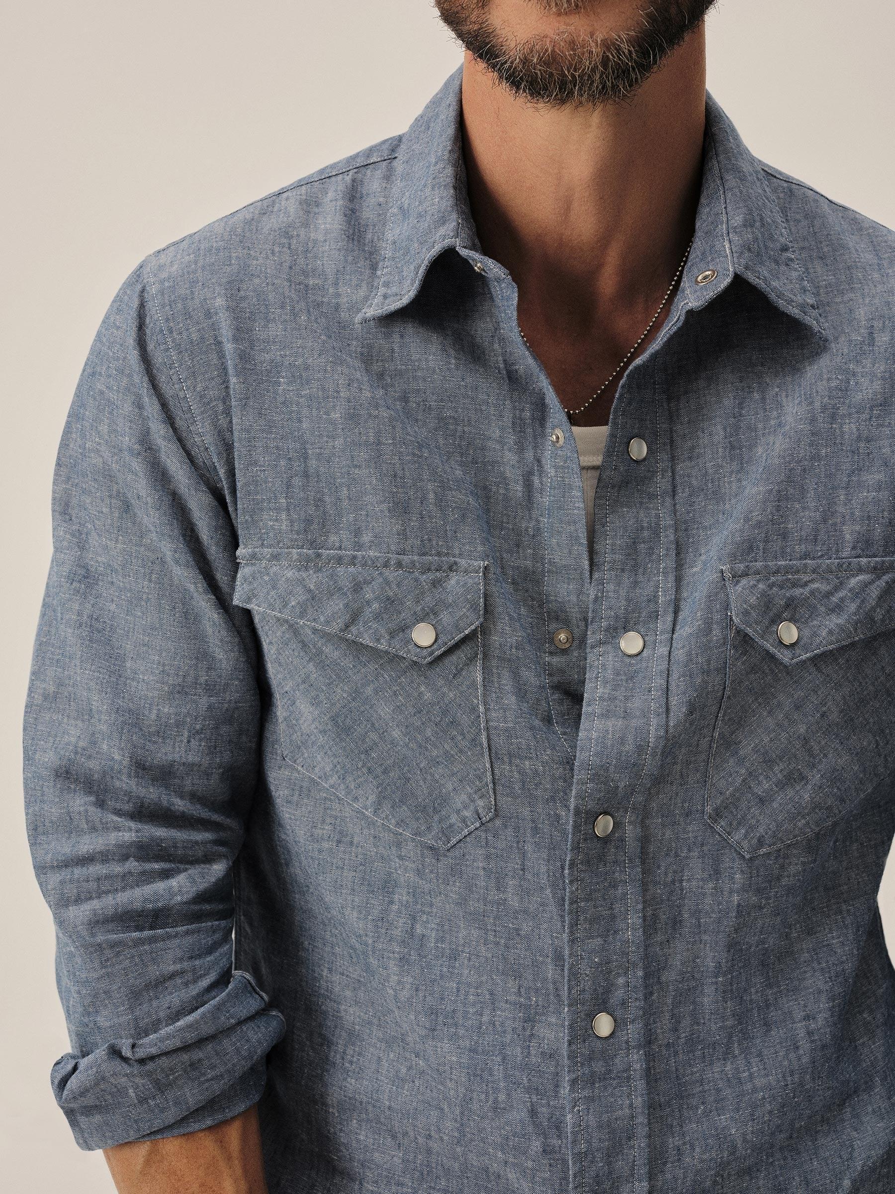 Light Blue End on End Linen/Cotton Pacific Drifter Western Shirt Product Image