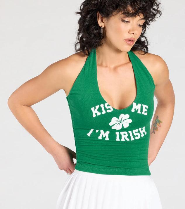 Kiss Me V-Neck Halter Graphic Top Product Image