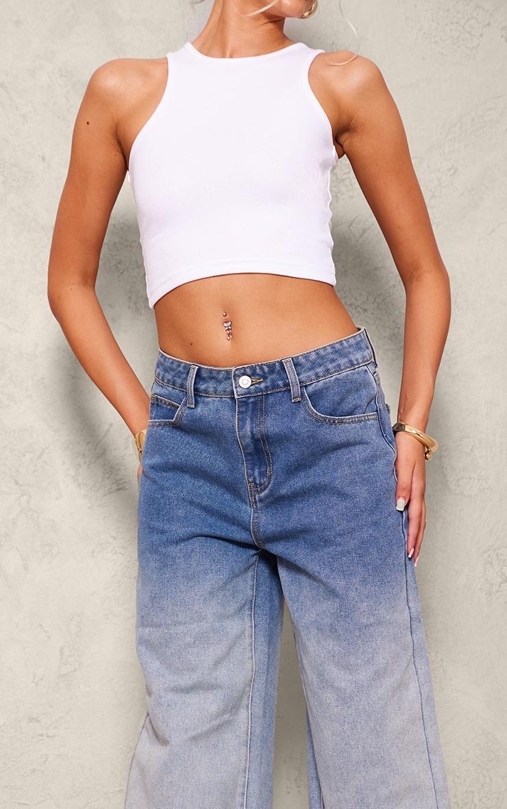 Tall Light Blue Wash Low Rise Frayed Hem Wide Leg Jeans Product Image