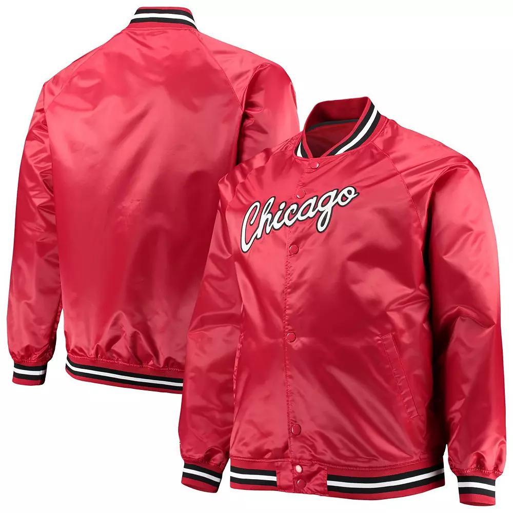Men's Mitchell & Ness Red Chicago Bulls Big & Tall Hardwood Classics Raglan Satin Full-Snap Jacket, Size: 3XB Product Image
