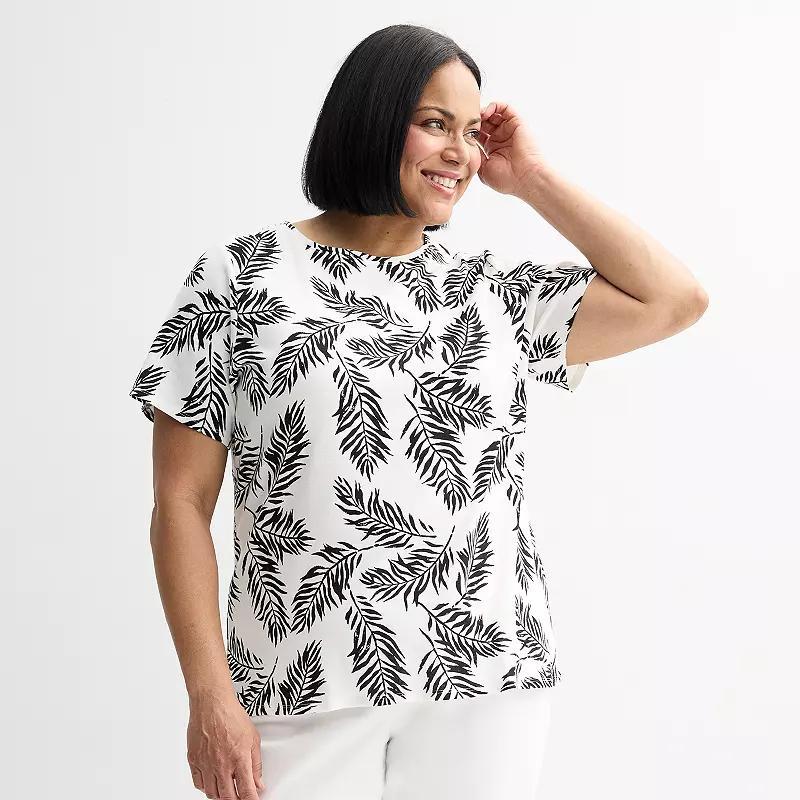 Plus Size Croft & Barrow® Essential Crewneck Top, Women's, Size: 2XL, Deep Pink Geo Product Image