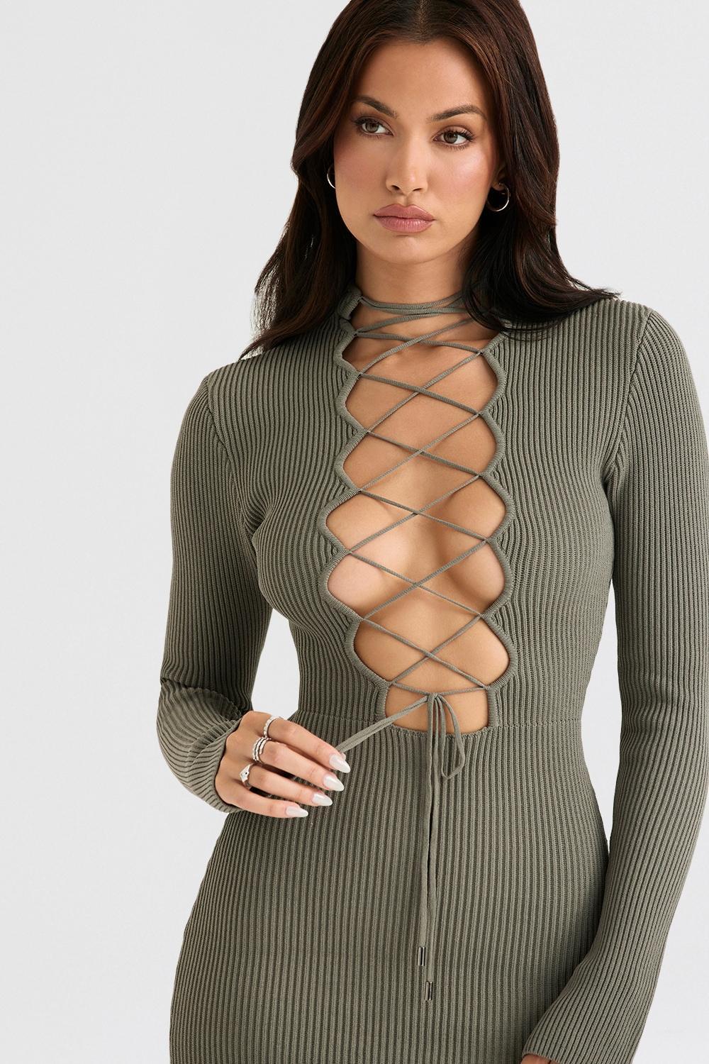 Jada  artichoke knit lace up dress Product Image