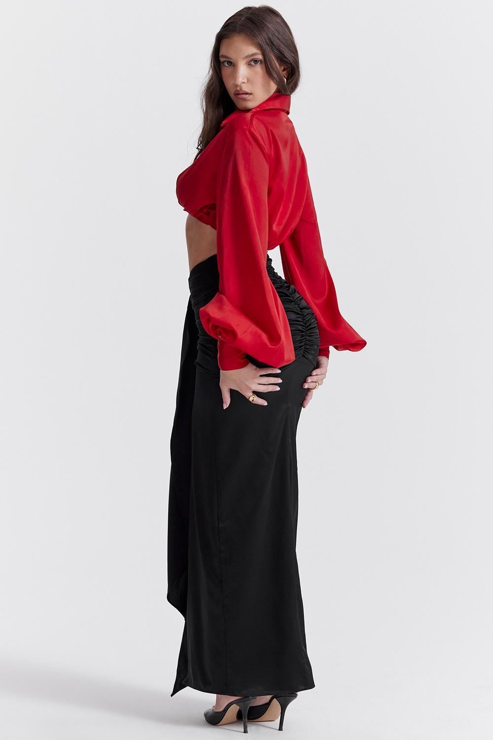 Arla  black draped silk maxi skirt Product Image