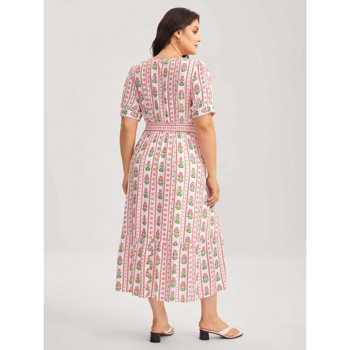 Plus Size Floral Stripe Shirred Waist Midi Dress Raspberry Women Non Short sleeve Curvy BloomChic 14-16/1X Product Image