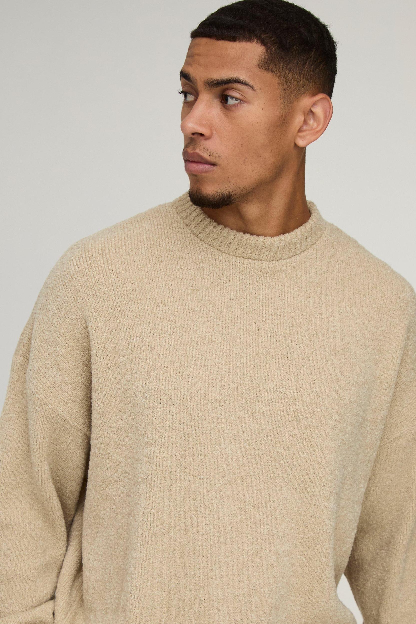 Boxy Boucle Knitted Sweatshirt | boohooMAN USA Product Image