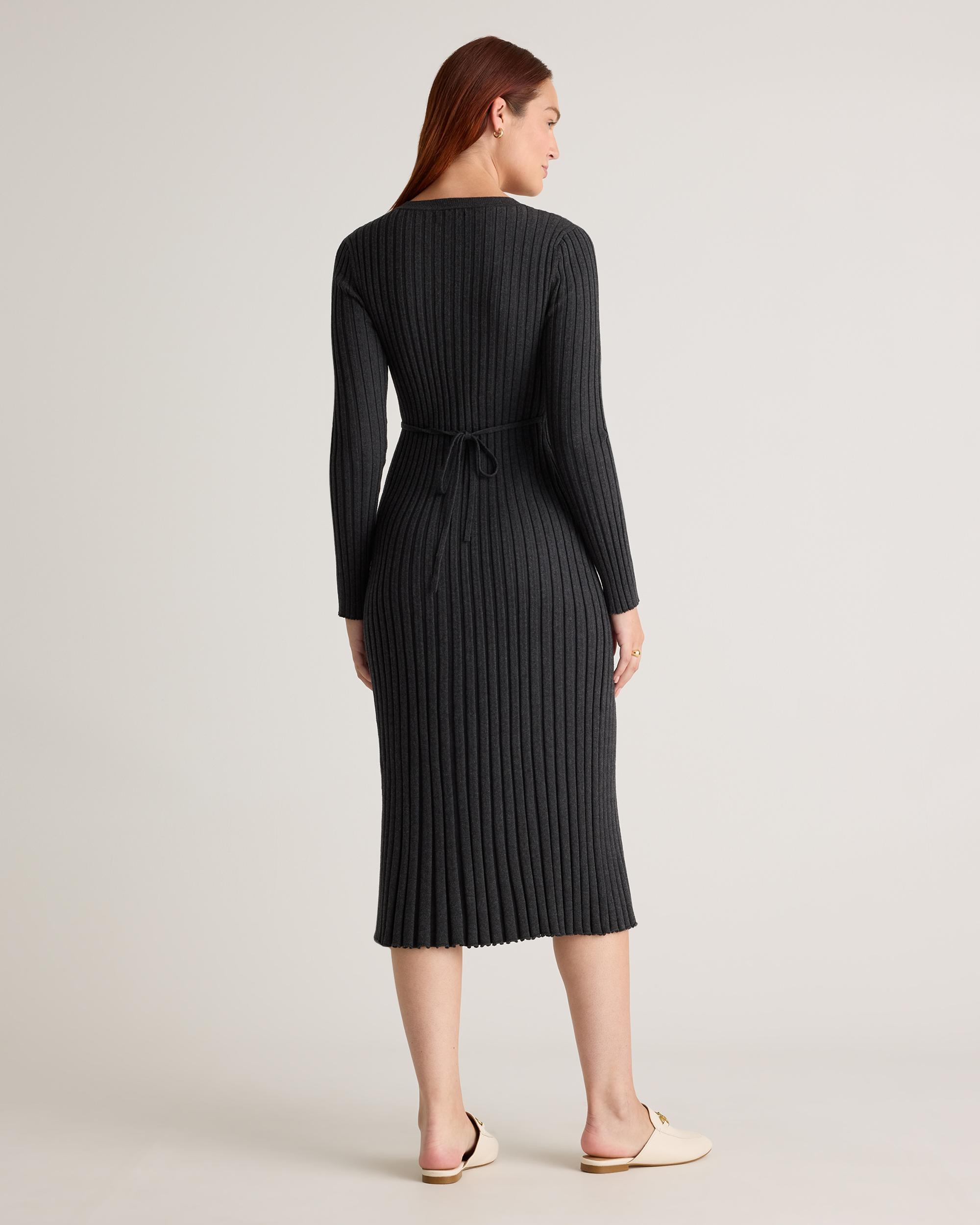 Quince | Women's Cotton Cashmere Ribbed Long Sleeve Crew Midi Dress Size XL Product Image