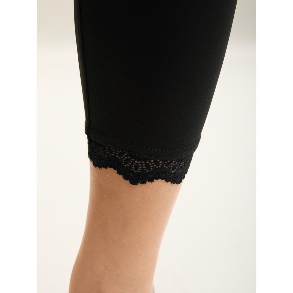 Plus Size Lace Detail Pull-On Slim-Fit Pants Women Black Elegant Skinny Mid Rise Everyday Pants BloomChic 30/6X Product Image