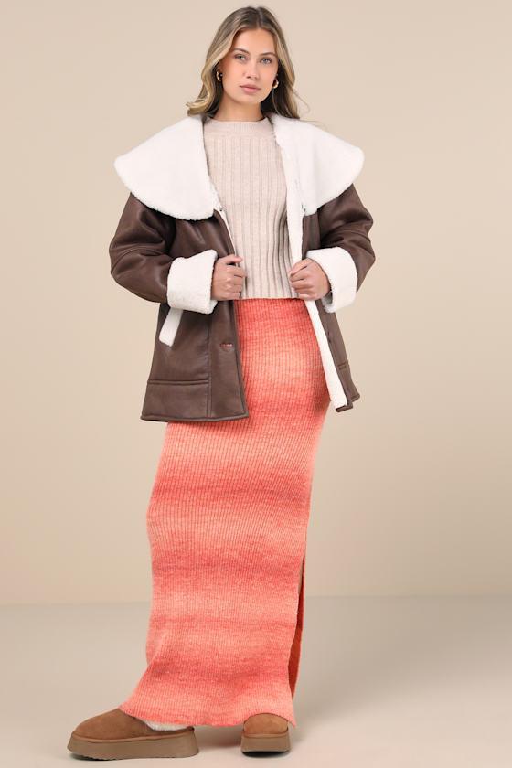Impressively Popular Orange Ombre Knit Midi Skirt Product Image