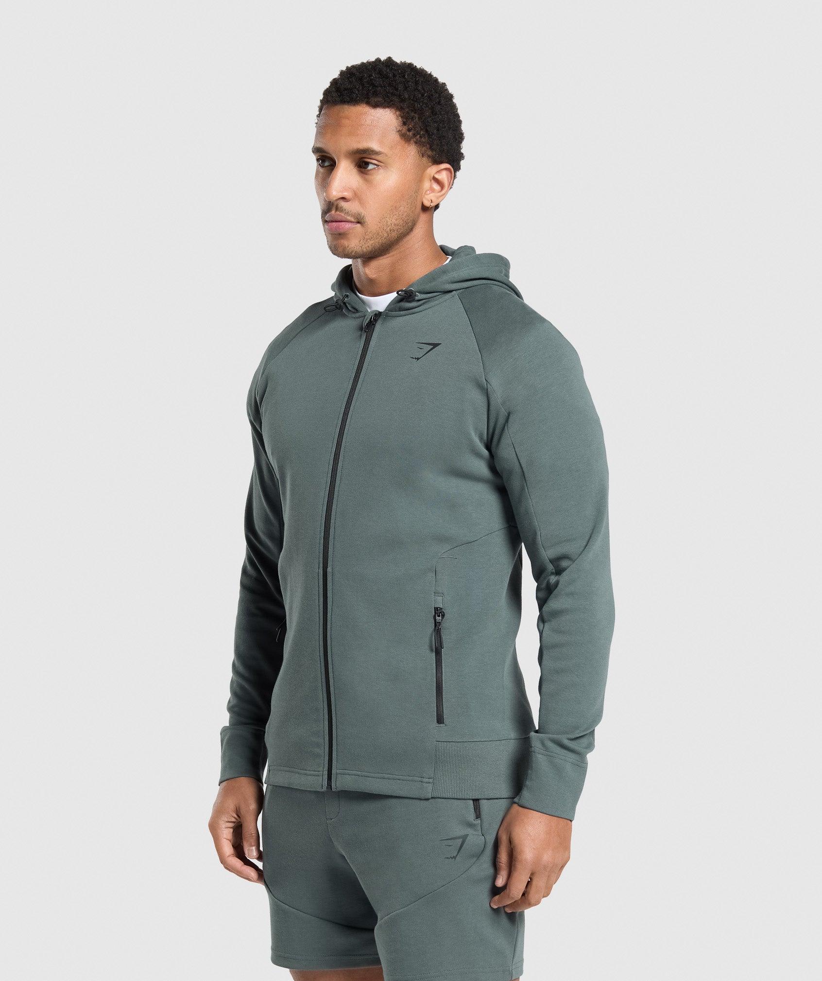 Gymshark Interlock Tech Zip Up Hoodie - Slate Teal Male Product Image