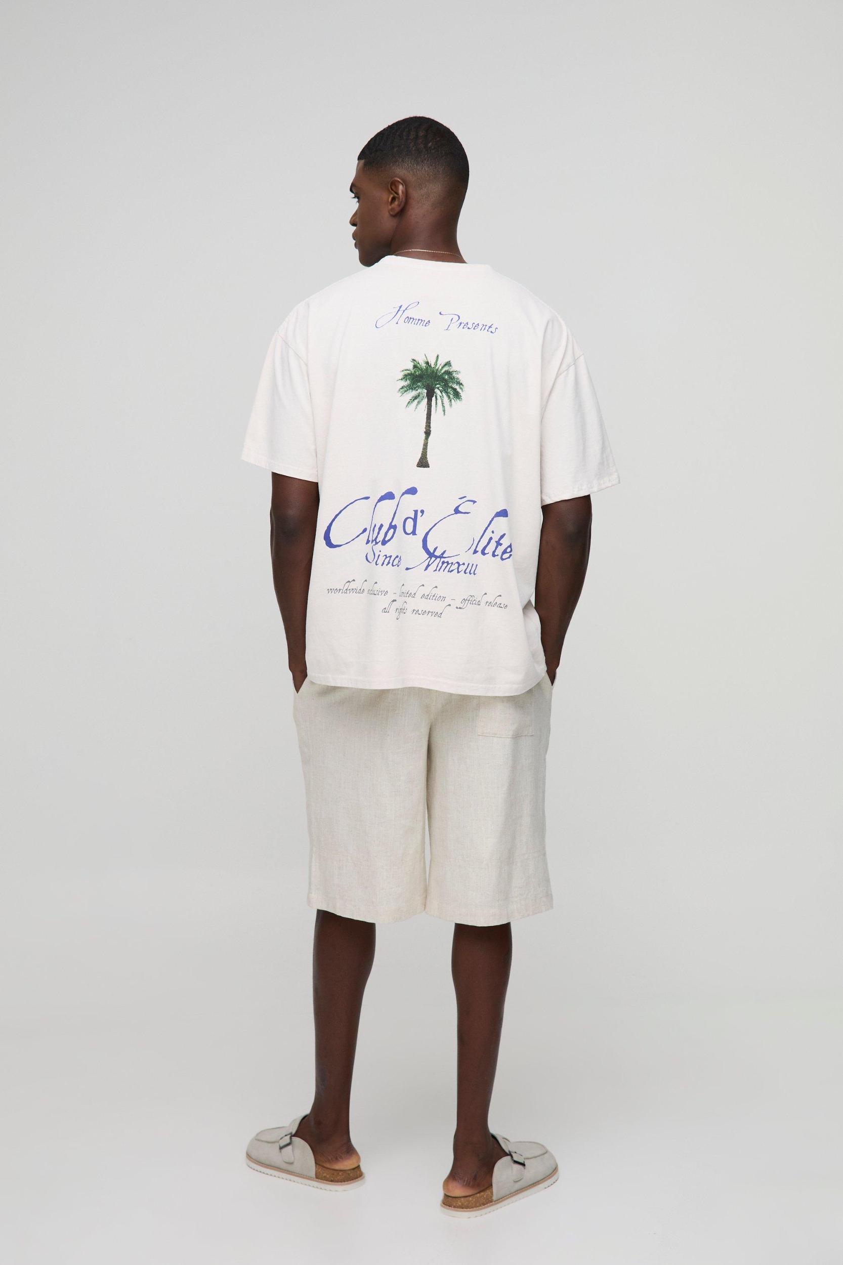 Oversized Club Elite Palm Tree Graphic Washed T-Shirt | boohooMAN USA Product Image