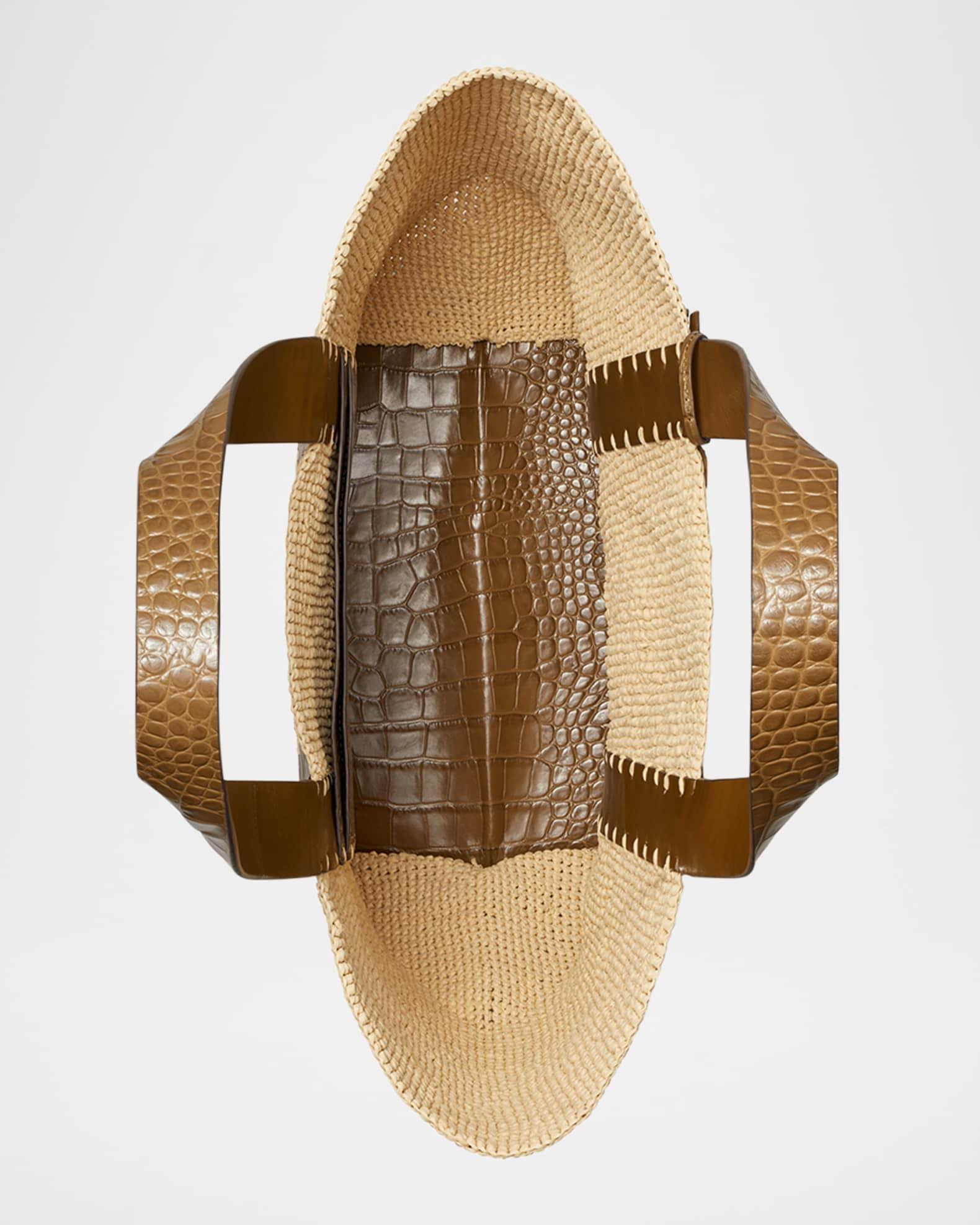 Embossed Leather & Raffia Tote Bag Product Image