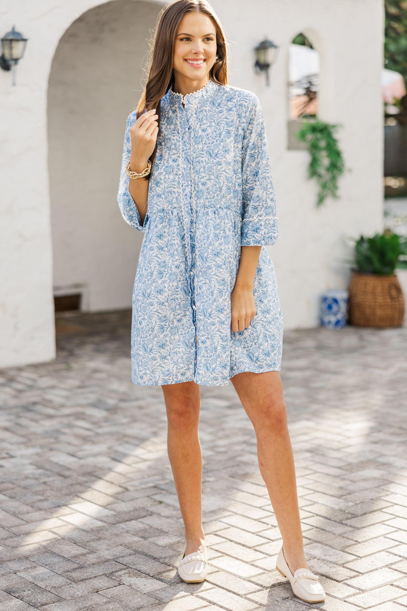 Always The One Navy Blue Floral Toile Shift Dress Female Product Image