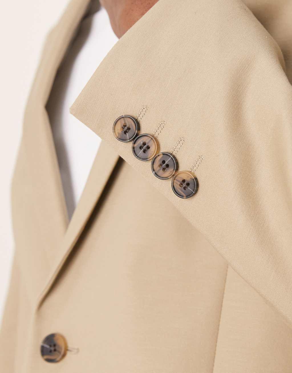 ASOS DESIGN tailored suit jacket in stone soft cotton Product Image