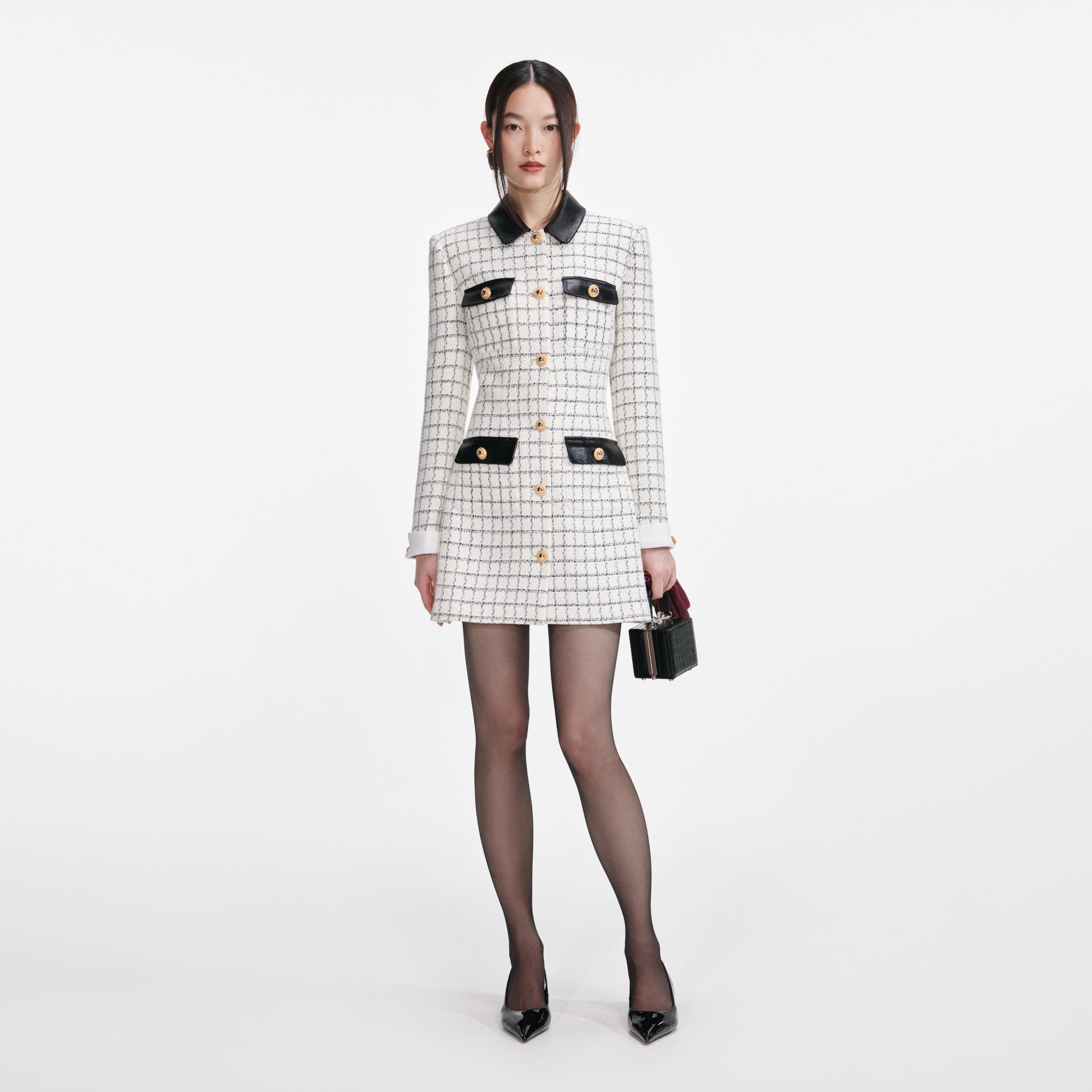 Check Boucle Fur Hem Mini Skirt Product Image