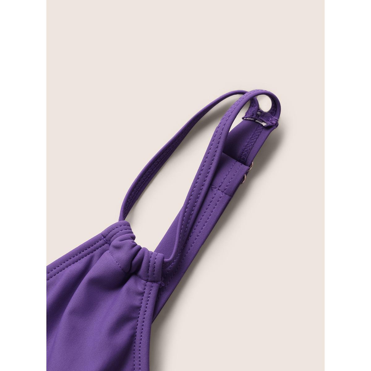 Plus Size V Neck Solid Tie Knot Ruffles Swim Dress Women's Swimwear Mauve Beach Bodycon Overlap Collar High stretch Curve Swim Dresses BloomChic 22-24/3X Product Image