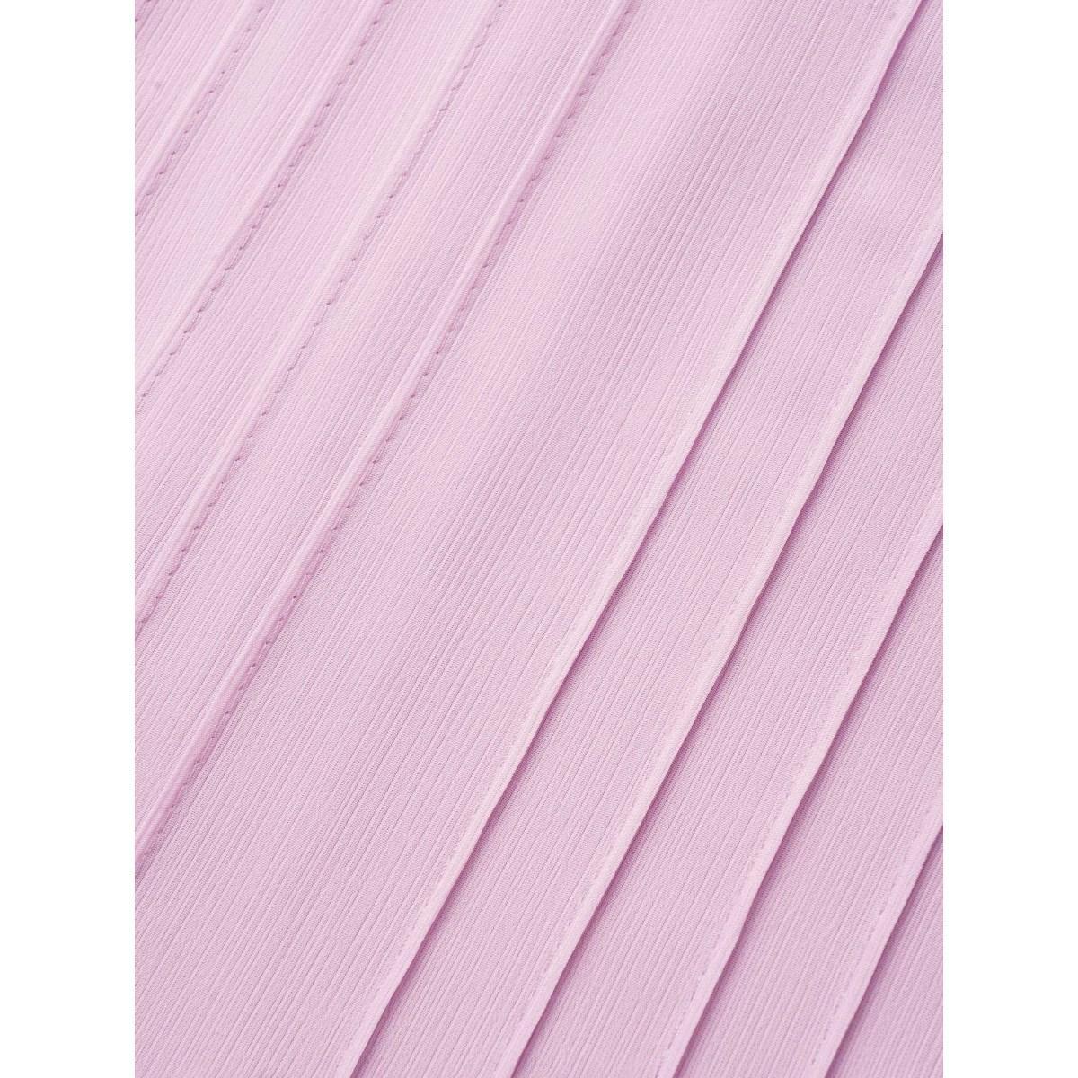 Plus Size Lavender Solid Mesh Pleated Lantern Sleeve Blouse Women Elegant Short sleeve Round Neck Everyday Blouses BloomChic 14-16/1X Product Image