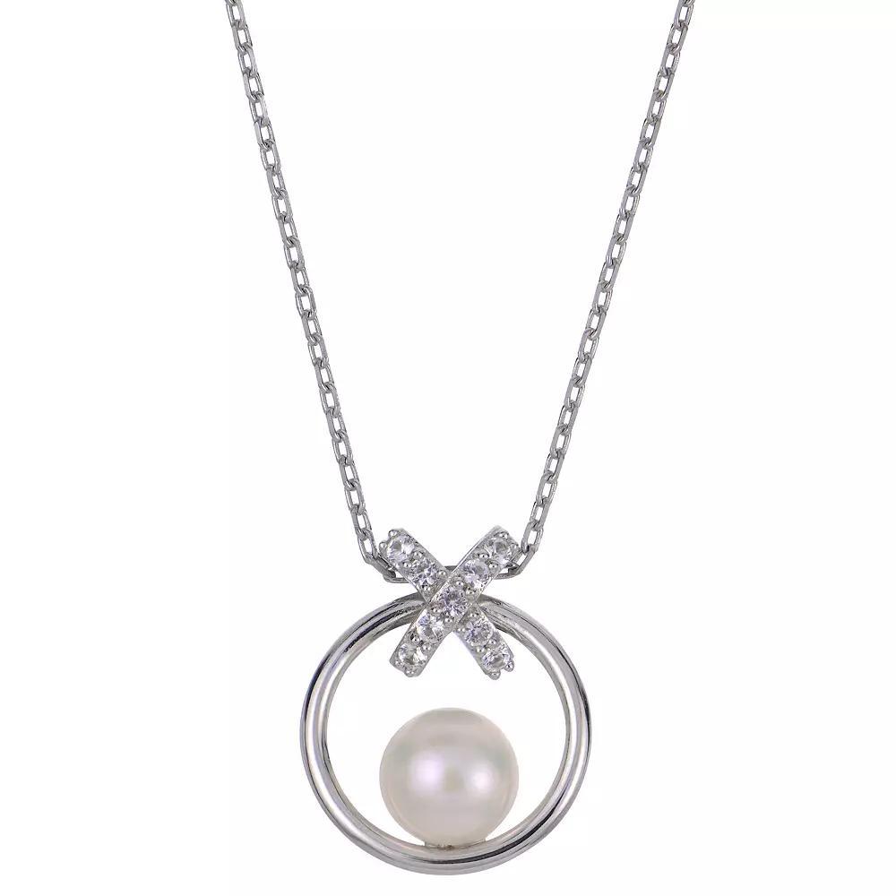 PearLustre by Imperial Sterling Silver Freshwater Cultured Pearl & Lab-Created White Sapphire Bow Necklace, Womens Product Image