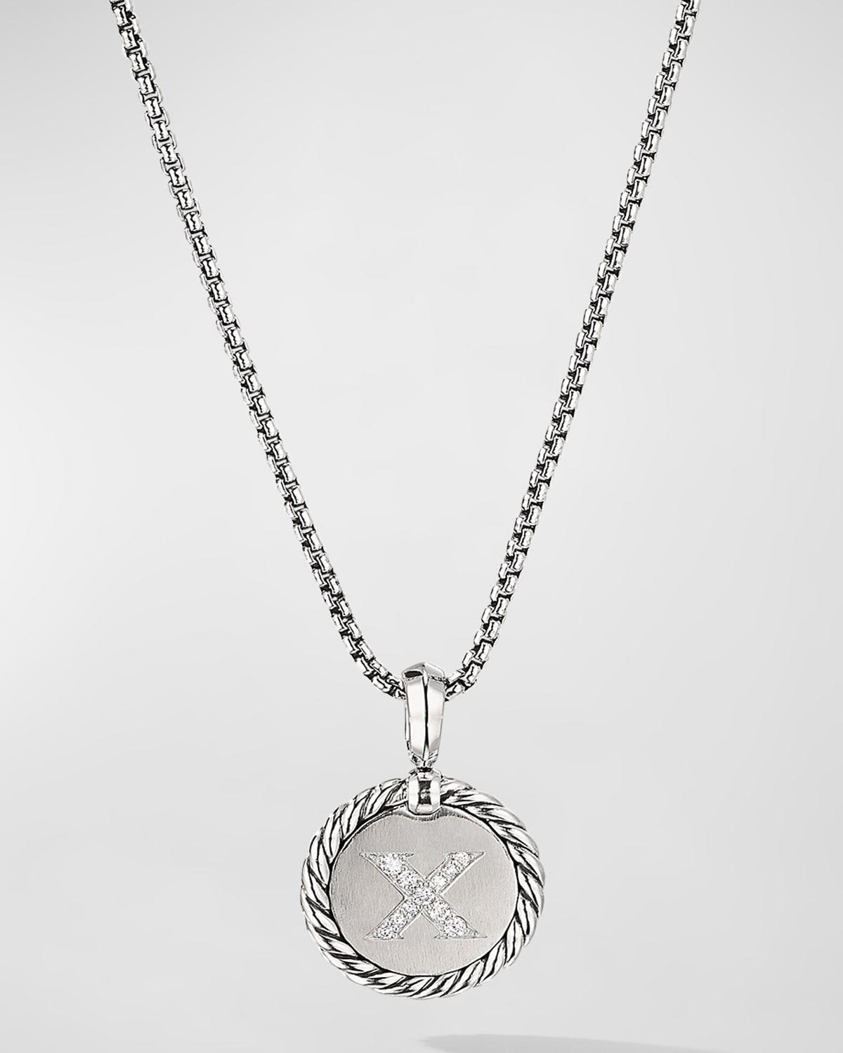 David Yurman Sterling Silver Cable Collectibles Initial Charm Necklace with Diamonds, 18 Product Image