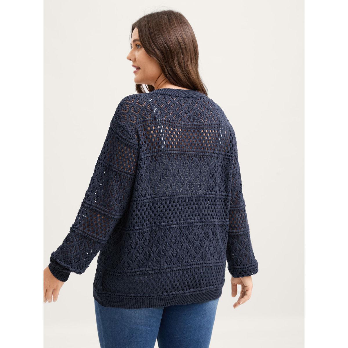 Plus Size Textured Cut-Out Arc Hem Lightweight Cardigan Indigo Women Loose Long Sleeve Everyday-Casual Cardigans BloomChic 30/6X Product Image